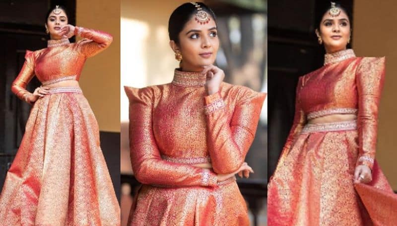 Anchor Sreemukhi attractive poses in traditional wear!