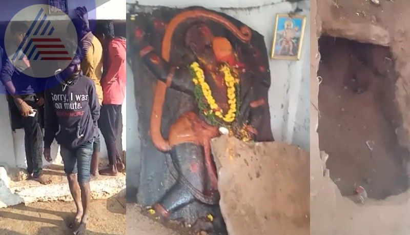 Criminals who dug up the ancient temple sanctum for treasure at tumakuru rav