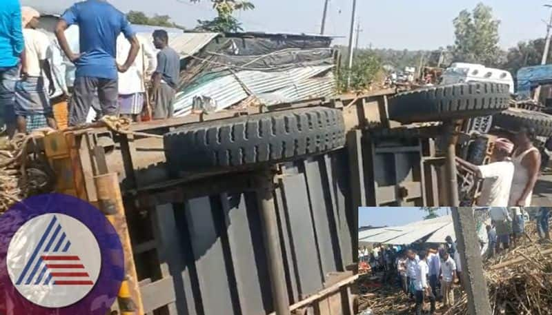 Sugarcane laden tractor overturned on shed Woman dead four injured sat