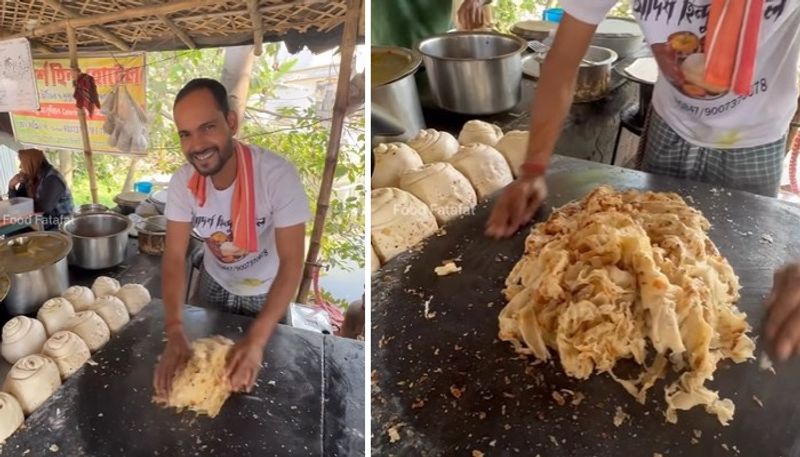 street food vendor makes paratha in a unique style 