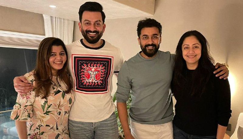 surya jyothika meet prithviraj and supriya menon