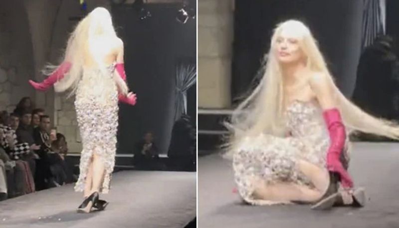 model falls at paris fashion week the video goes viral 