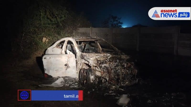 benz car burnt by its owner for fight with his lover in kanchipuram