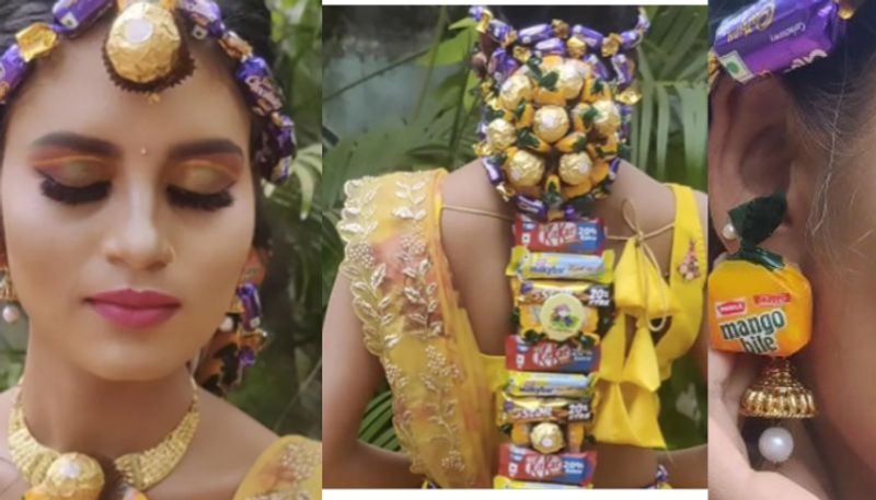 Bridal Hairdo Made With Chocolates And Candy Surprises Internet