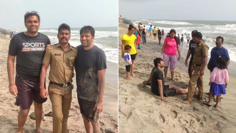 The Home Guard police saved the young girl and youth who were stranded in the sea at Puducherry