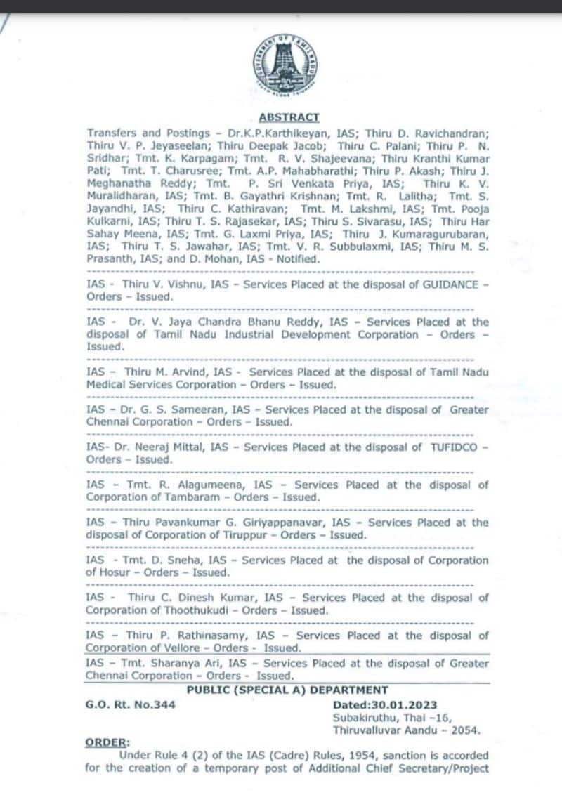 tamilnadu government transfers 30 IAS Officers full details here