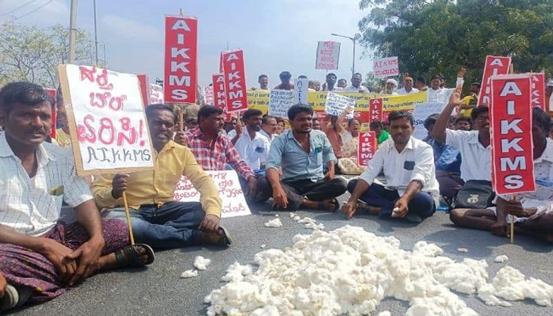 Farmers Held Protest For Cotton Price Fall in Raichur grg 