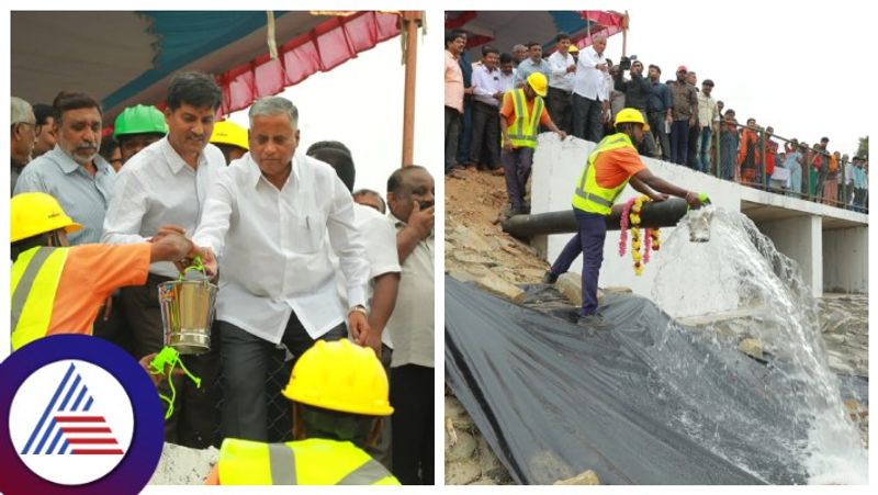 Minister V. Somanna initiated the work of filling Nayandahalli lake with treated water gow