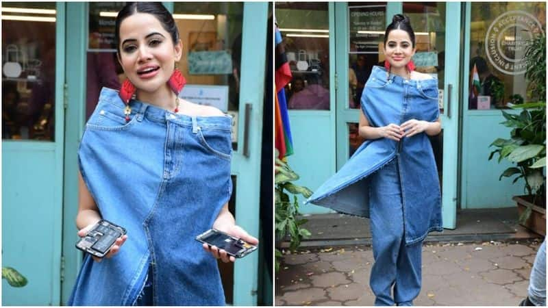 Urfi Javed Gives a Creative Twist To Her Denim Jeans, wears as top Vin