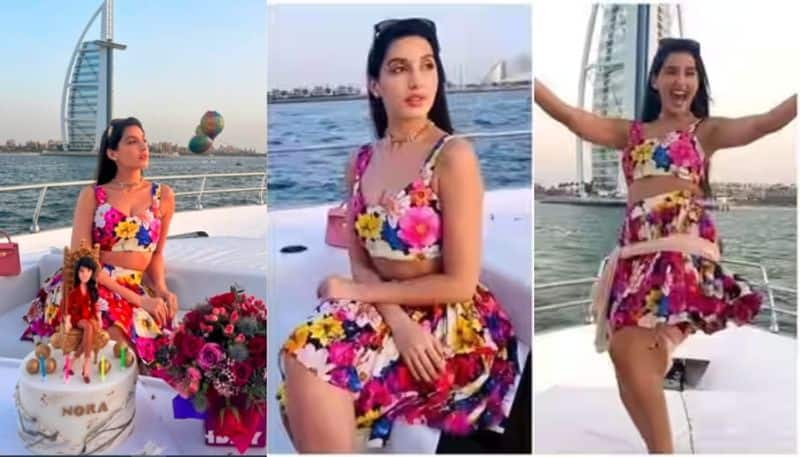 Nora Fatehi celebrated her birthday in floral crop top and skirt does belly dancing on yacht sgk