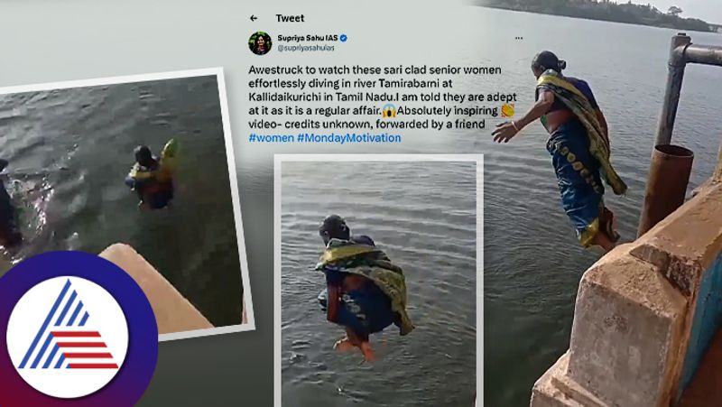 Elderly Women Dive Into Tamil Nadus Thamirabarani River, video viral 