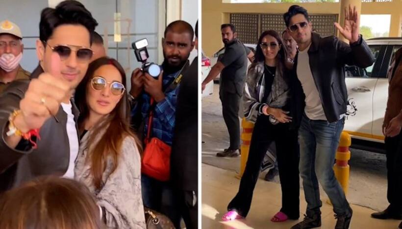 Newlywed couple Sidharth Malhotra, Kiara Advani first look at Jaisalmer airport is full of love   WATCH