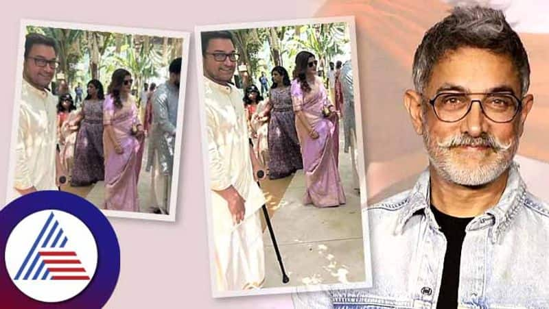 Aamir Khan uses walking stick Aamir Khan  Kamal Haasan  Karan Johar  Prithviraj  Akshay Kumar at grand Rajasthan wedding