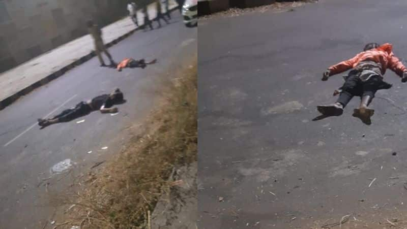 Unknown vehicle hit a bike on the highway young people dead bodies fell on road sat