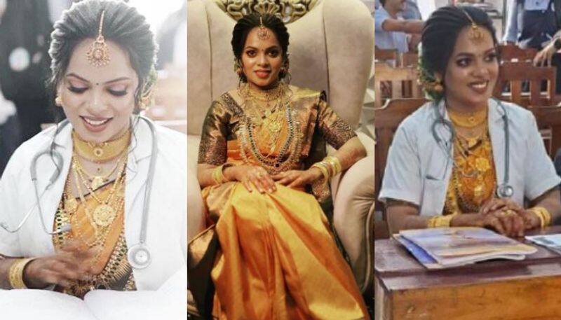 Bride Attends Practical Exam Wearing Lab Coat And Stethoscope Over Wedding Saree azn