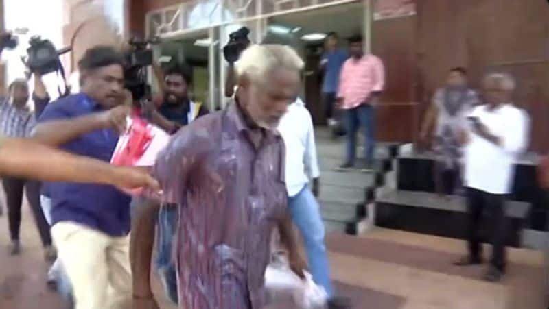 A senior citizen tried to self-immolate in front of the Chennai collectorate