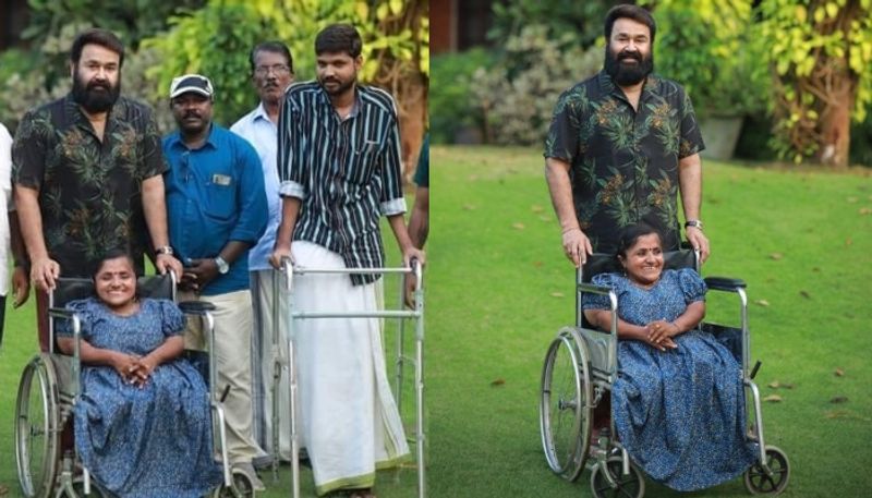 actor mohanlal meet his fan girl Shijili and hareesh nrn 