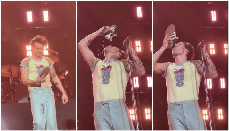 Harry Styles drinks out of shoe during Australia concert sgk