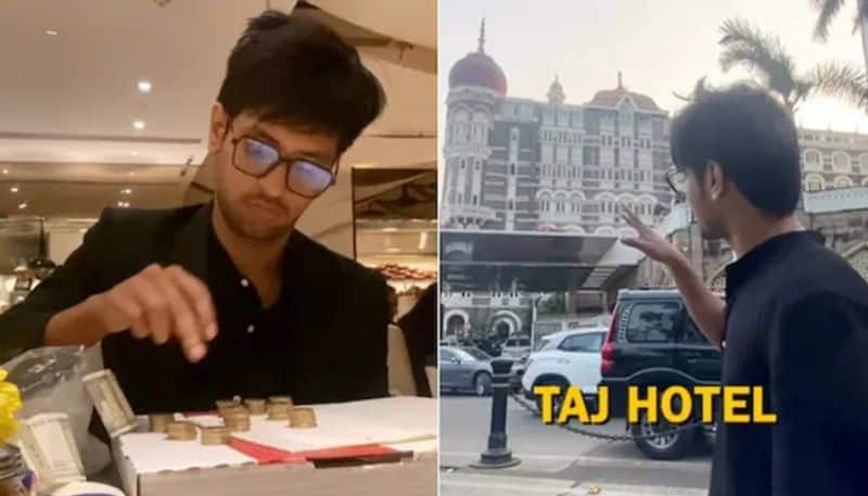 food vlogger went to taj hotel and gives coins to pay bill hyp