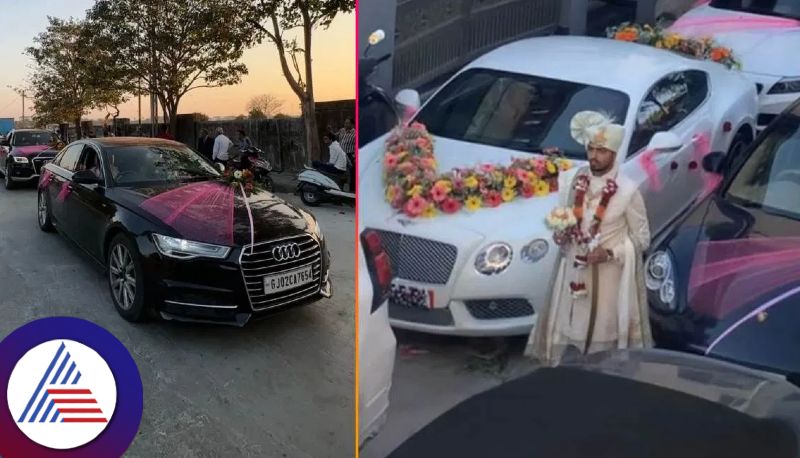 Bridegroom rides a bullock cart while bride joins procession with a fleet of luxury cars Vin