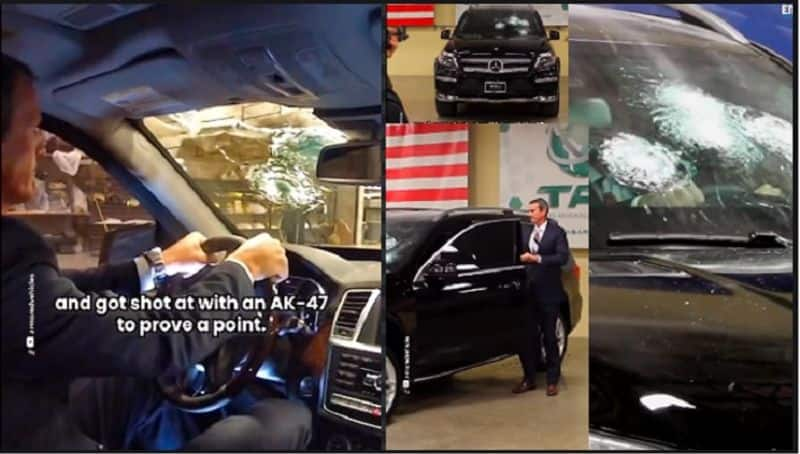 Old video goes viral TAC CEO Trent Kimball very confident his product, sits car while Bulletproof Car test firing akb