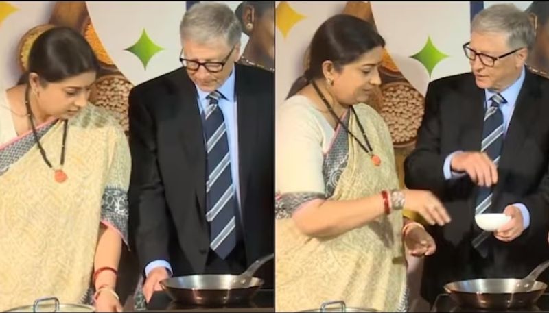 smriti irani instructs bill gates how to cook khichdi the video goes viral hyp 