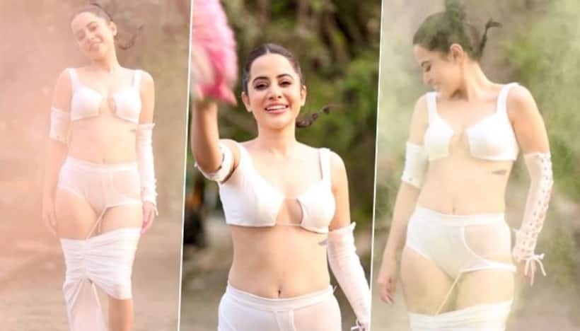 Urfi Javed celebrates Holi in bizarre white outfit; netizens say 'where is the dislike button'