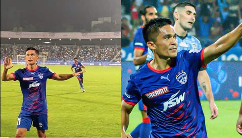 Watch Sunil Chhetri winning goal for Bengaluru FC against Mumbai City FC amid fans shouting in semi final jje 