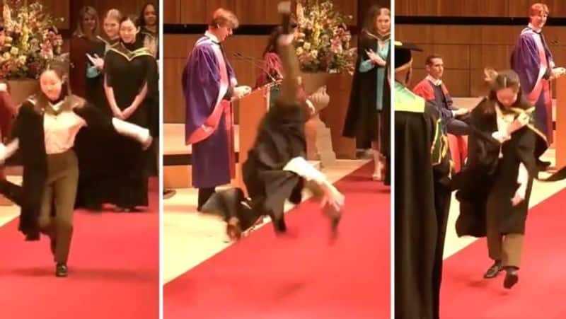 Chinese Girl Does Side Flip Stunt At Her Graduation Ceremony video viral