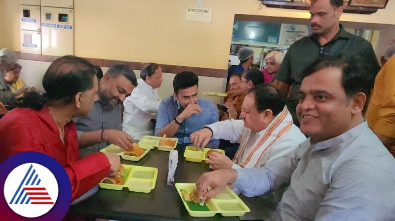 BJP National President J.P Nadda tastes Masala Dosa at CTR, Malleswaram Vin