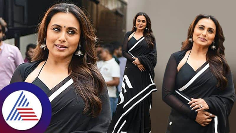 Rani Mukerji flaunts her Black and White saree written maa on it vcs 