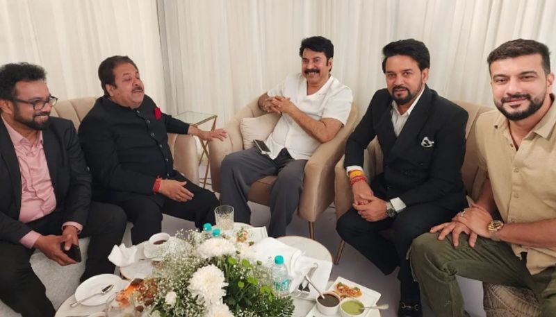 actor mammootty meet Anurag Thakur and Rajeev Shukla nrn 