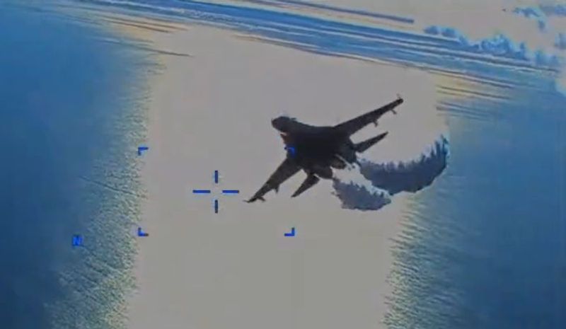 VIDEO US releases footage of Russian SU-27 fighter jet dumping fuel on downed MQ-9 drone