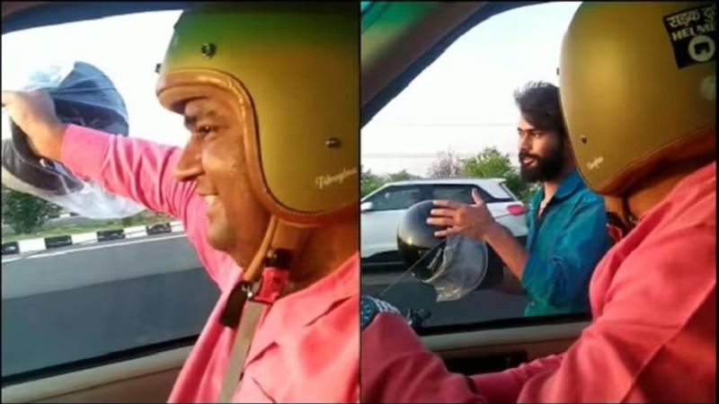 On Agra Lucknow Expressway Man Hands Over Free Helmet To Bike Rider san