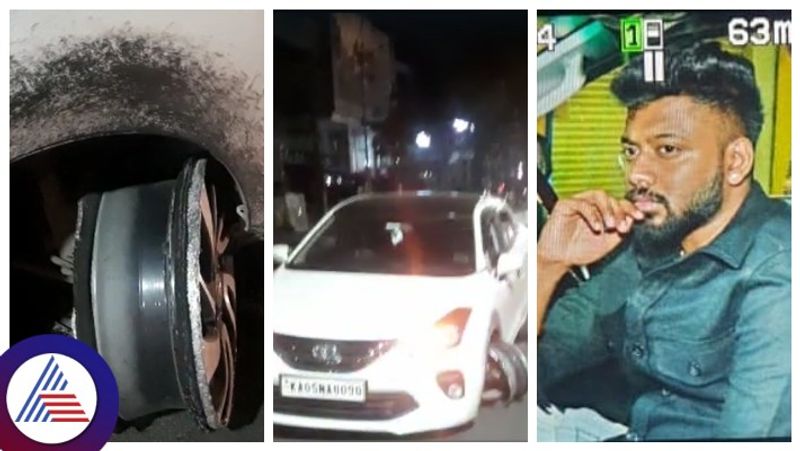 drunken man high speed driving  with car rims in bengaluru gow