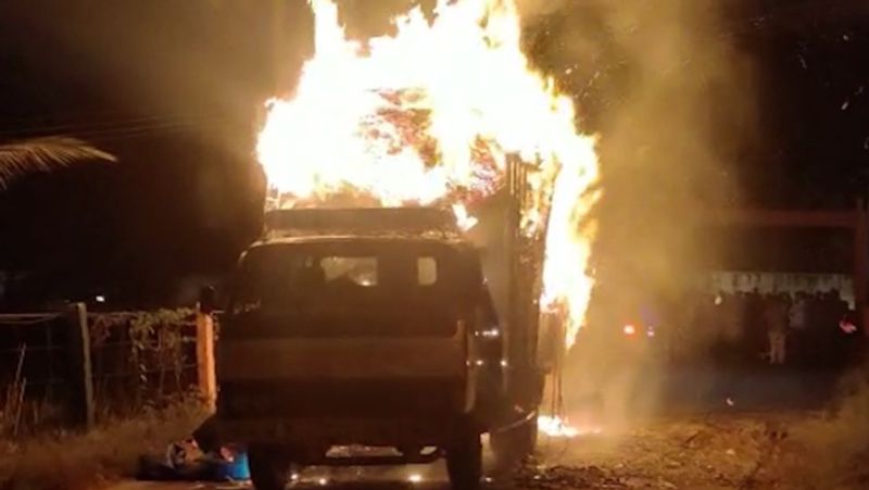 A lorry carrying cardboard boxes collided with a power line and caught fire in Coimbatore Today