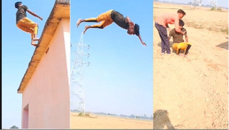 terrible stunt for instagram reels, youth backflip from building  watch horrible video akb