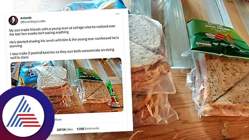 Woman packs for extra lunch box for his friend who has no money for food