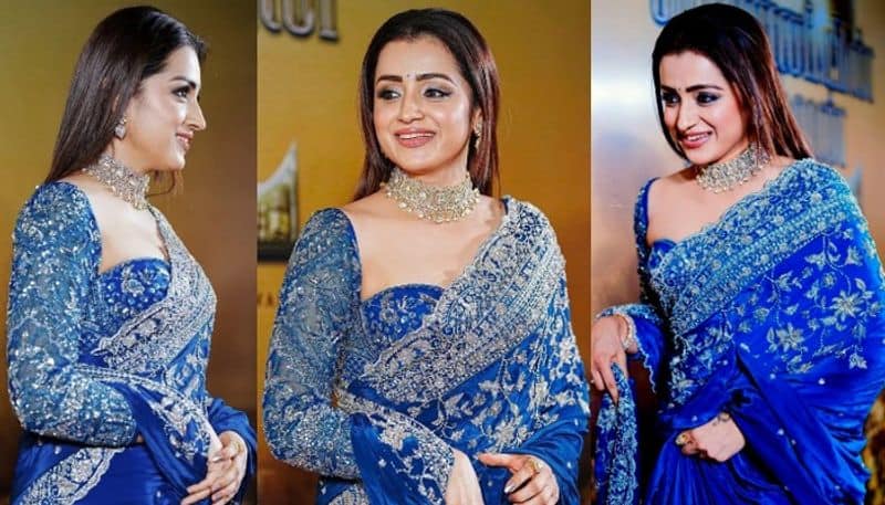 Actress Trisha beautiful look in blue designer Saree NSK