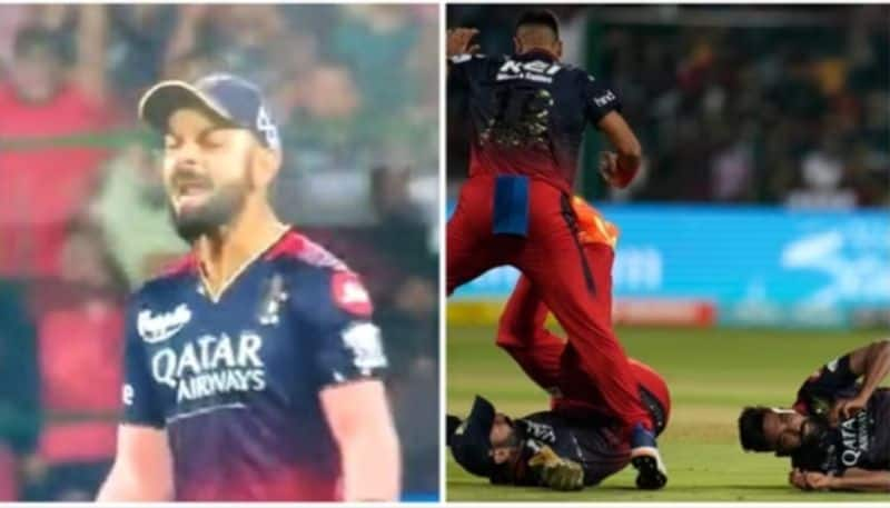 Watch Virat Kohli fury after Mohammed Siraj Dinesh Karthik nasty collision gives Rohit Sharma a lifeline in RCB vs MI Match jje 