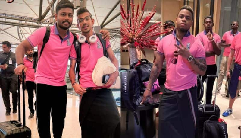 IPL 2023 Sanju Samson effect in Rajasthan Royals Shimron Hetmyer Yuzvendra Chahal dresses in Kerala style pictures goes viral jje 