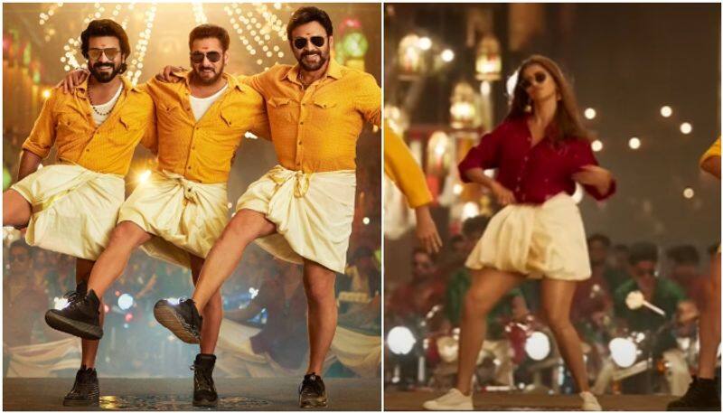 Salman Khan  lungi dance with Venkatesh and Ram Charan for Yentamma in kisi bhai kisi jaan sgk