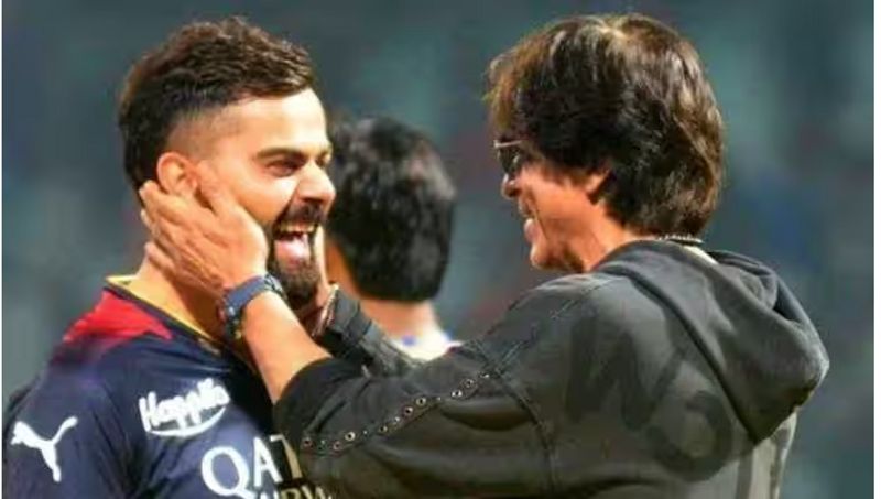 Shah Rukh Khan Hugs Virat Kohli Teaches Him Jhoome Jo Pathaan Step viral video btb