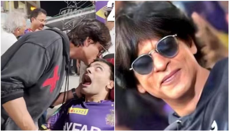 Shah Rukh Khan Kisses Specially-Abled Super Fan at KKR Match video viral btb