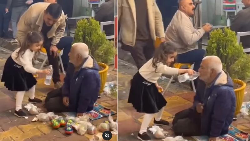 A little girl gave water to an exhausted old man on the roadside Video went viral akb