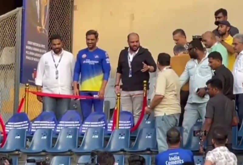 A memorial at the site of Dhoni 2011 World Cup six build in Mumbai Wankhede Stadium