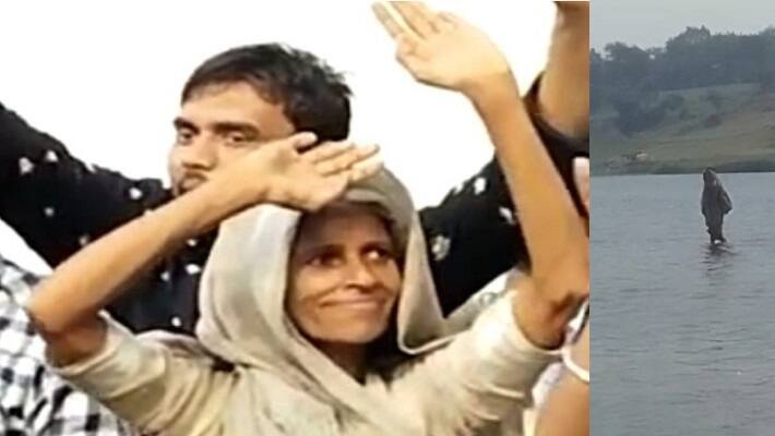 Jabalpur news Watch Viral Video Elderly woman seen walking on the waves of Narmada river 