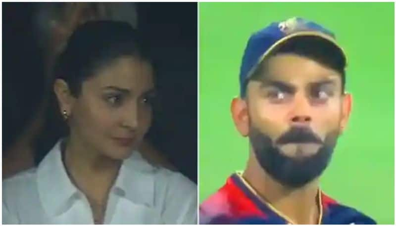 rcb vs lsg Virat Kohli glances at Anushka Sharma she looks back in disbelief Watch video btb 