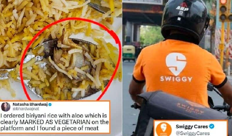 Woman blasts Swiggy on Twitter after finding piece of Meat in veg biryani Vin