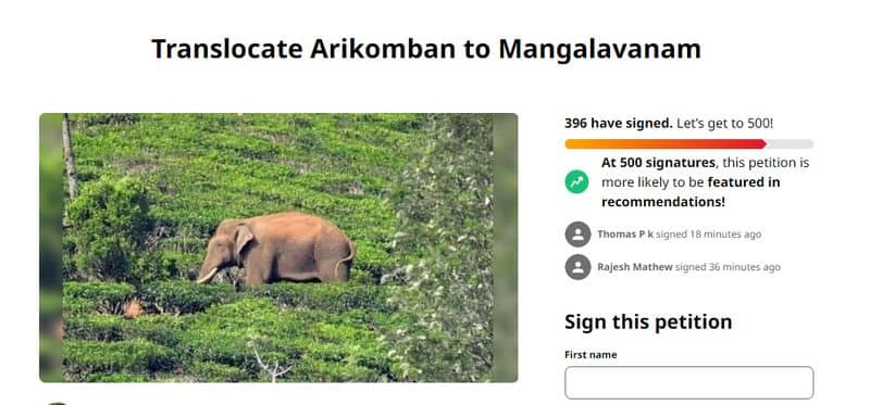 Translocate Arikomban to Mangalavanam online campaign vvk